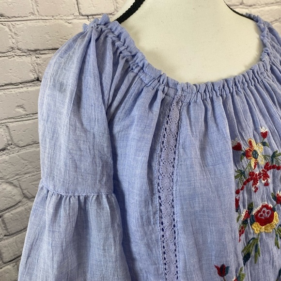 Umgee Blue Floral Embroidered Boho Peasant Mini Dress Size Small Babydoll Dress - Picture 4 of 9